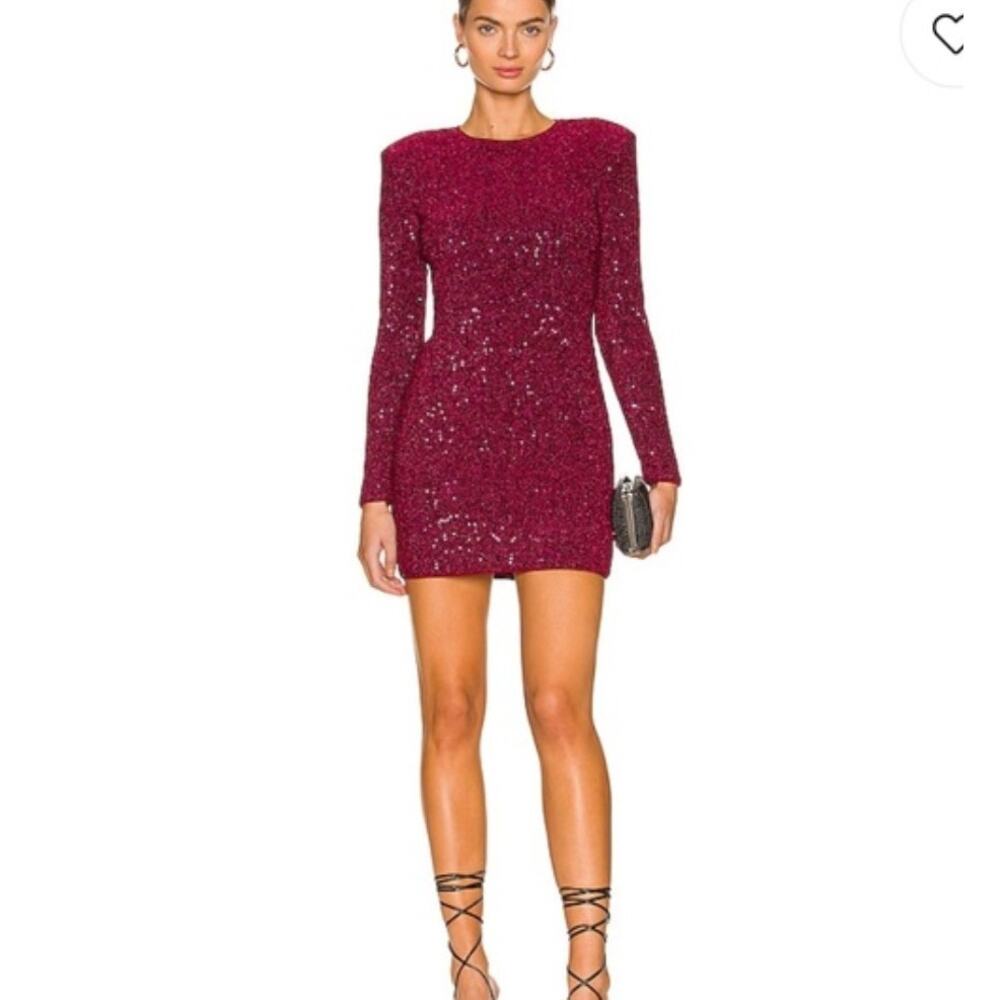 Lovers + Friends Sequin Long Sleeve Mini Dress in Burgundy